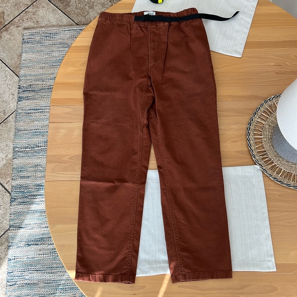 Stoic Large Chino Belted w/Clasp and Belt Loops Rust Large with 30” Inseam